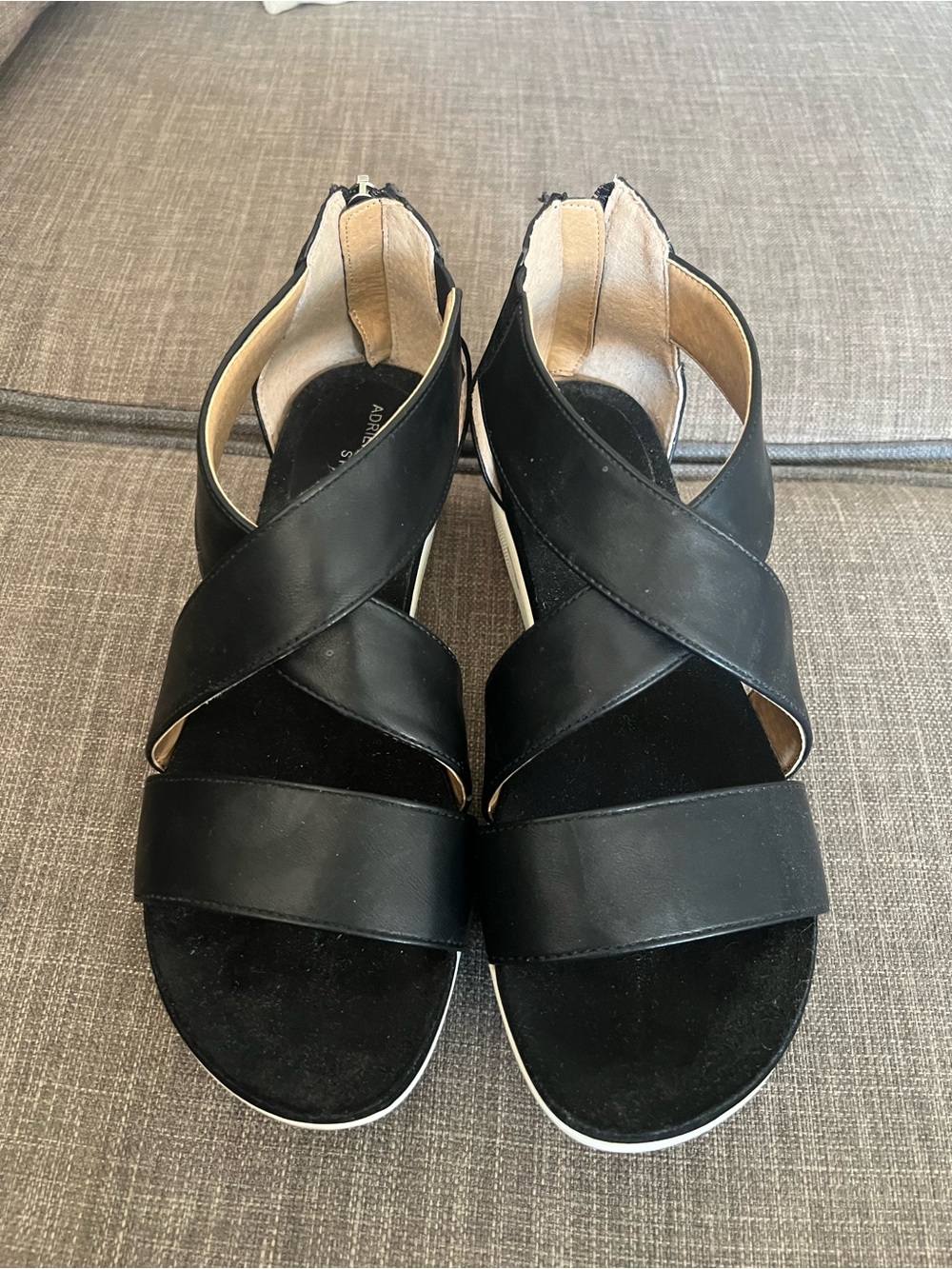 Adrienne Vittadini Black Crisscross Back-Zip Sandals